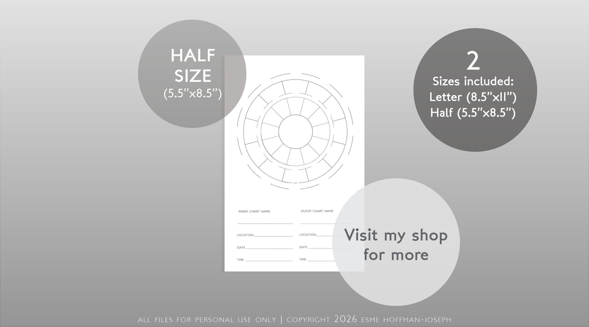 Bi-Wheel Astrology Chart Blank Template: Transit & Synastry Tracking | Printable PDF