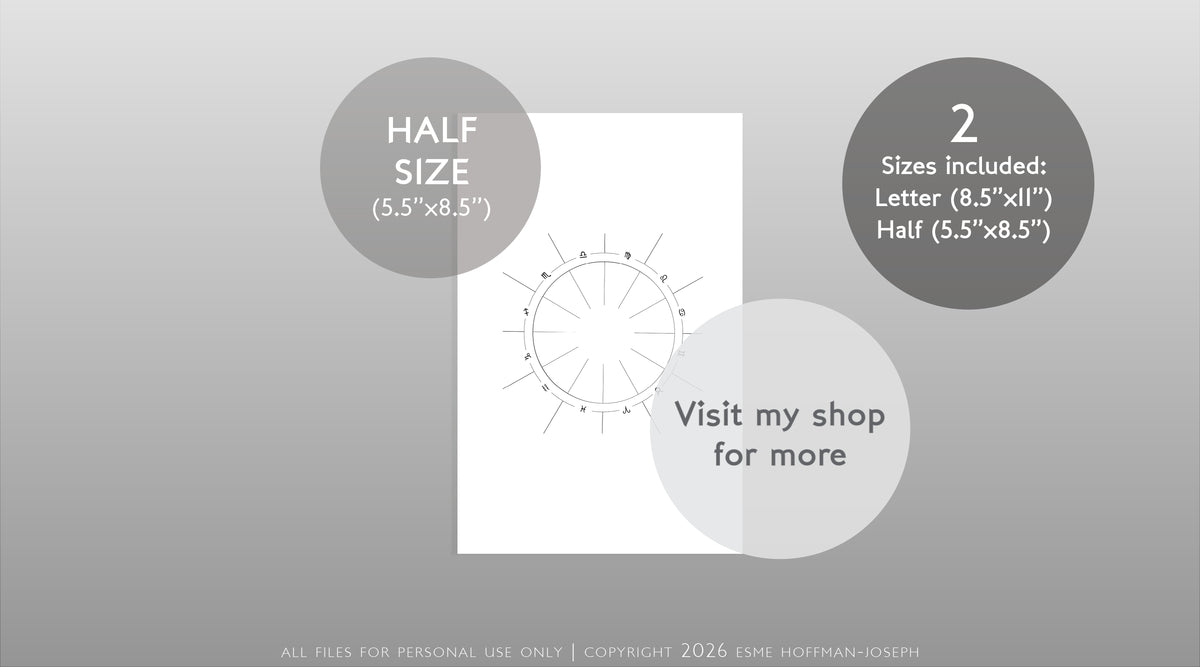 Astrology Chart Wheel Blank Template | Simple Minimalist Zodiac | Printable PDF Digital