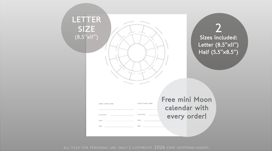 Bi-Wheel Astrology Chart Blank Template: Transit & Synastry Tracking | Printable PDF