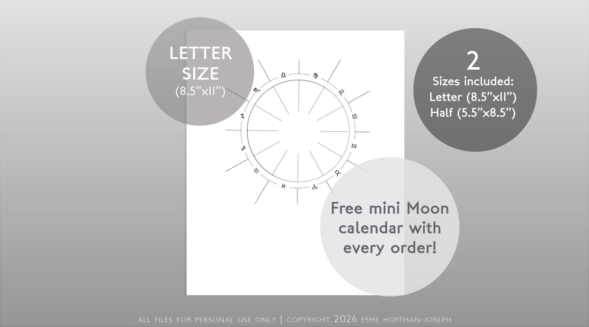 Astrology Chart Wheel Blank Template | Simple Minimalist Zodiac | Printable PDF Digital
