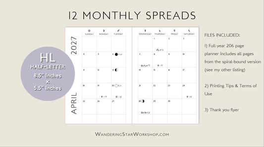 2027 Astrology & Moon Planner | Printable Monthly Weekly Calendar | PDF Digital Download
