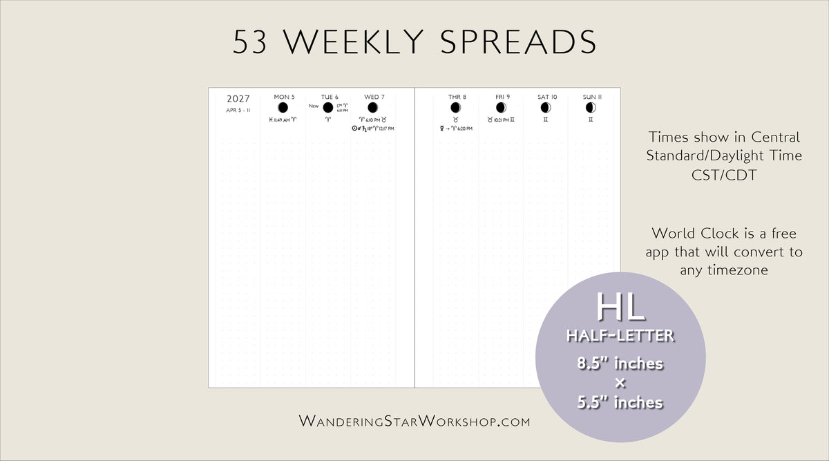 2027 Astrology & Moon Planner | Printable Monthly Weekly Calendar | PDF Digital Download